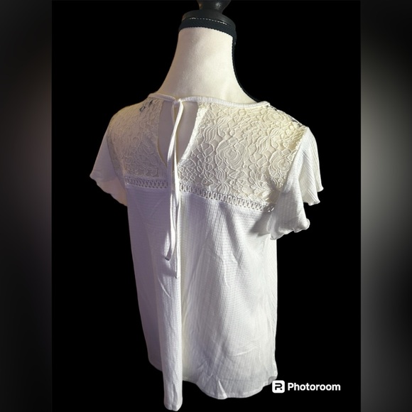 Torrid Super Soft Crew Neck Lace Inset Top - Picture 2 of 3